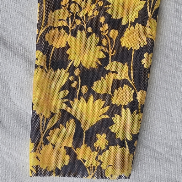 Ganni Floral Mesh Turtleneck Top in Yellow and Black - Women's Size 4 - Picture 5 of 11